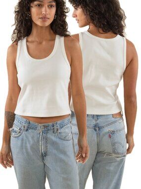 (NWOT) NLT Cotton-Blend 2X1 Rib U-Neck Mid-Length Tank Top (White)